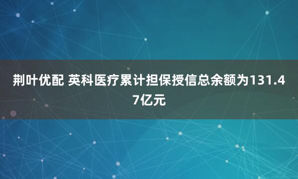荆叶优配 英科医疗累计担保授信总余额为131.47亿元